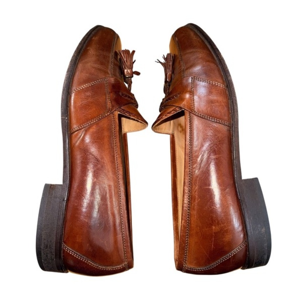 Johnston & Murphy Loafers Mens 8.5W Pre-Owned Brown Tassel Braided Leather Italy - Picture 13 of 16